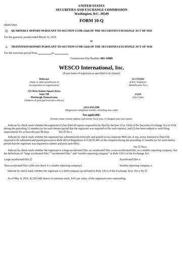 Thumbnail WESCO International
 Quarterly Report 2016-q1