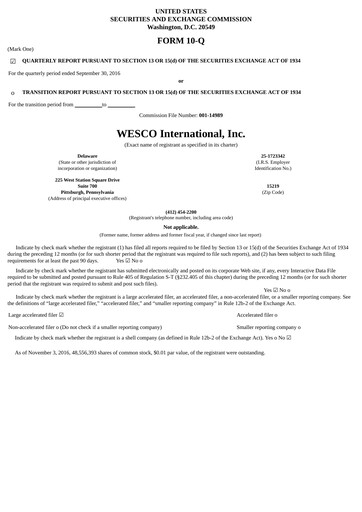 Thumbnail WESCO International
 Quarterly Report 2016-q3