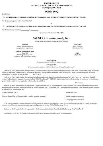 Thumbnail WESCO International
 Quarterly Report 2017-q1