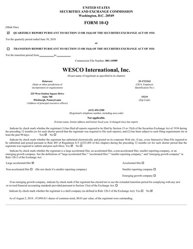 Thumbnail WESCO International
 Quarterly Report 2018-q2