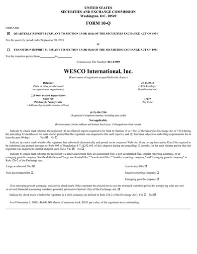 Thumbnail WESCO International
 Quarterly Report 2018-q3