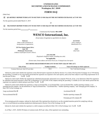 Thumbnail WESCO International
 Quarterly Report 2019-q1