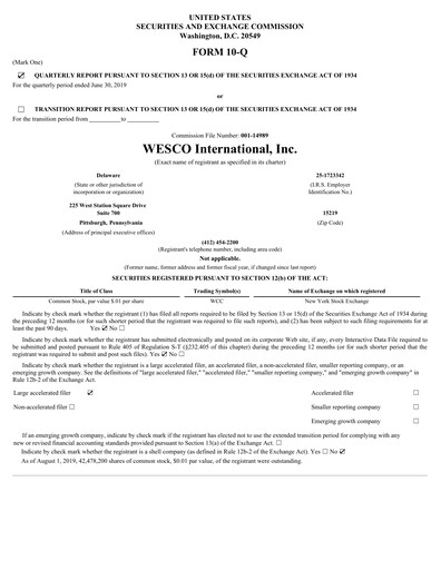 Thumbnail WESCO International
 Quarterly Report 2019-q2