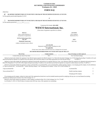 Thumbnail WESCO International
 Quarterly Report 2019-q3