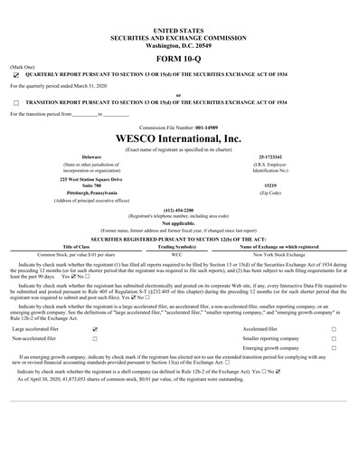 Thumbnail WESCO International
 Quarterly Report 2020-q1