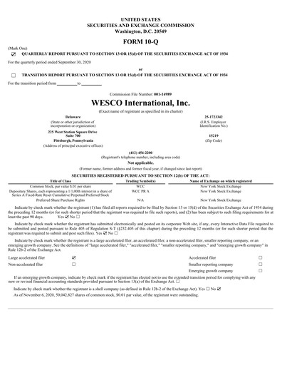 Thumbnail WESCO International
 Quarterly Report 2020-q3