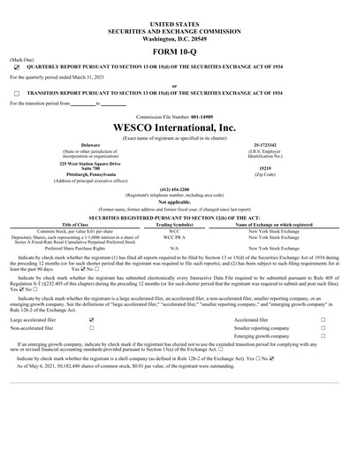 Thumbnail WESCO International
 Quarterly Report 2021-q1