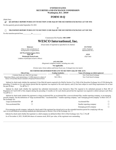 Thumbnail WESCO International
 Quarterly Report 2021-q3