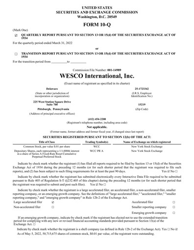 Thumbnail WESCO International
 Quarterly Report 2022-q1