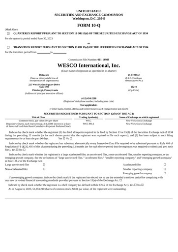 Thumbnail WESCO International
 Quarterly Report 2023-q2