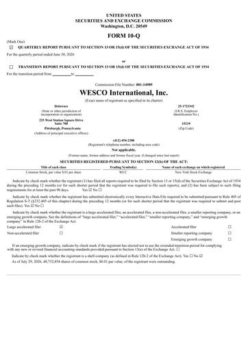 Vorschaubild WESCO International
 Quartalsbericht 2026-q2