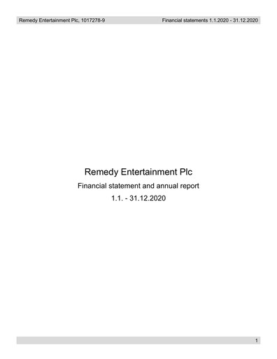 Thumbnail Remedy Entertainment Annual Report 2020