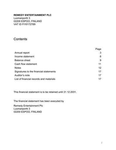 Thumbnail Remedy Entertainment Financial Statement 2021