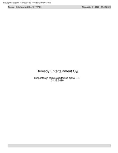 Thumbnail Remedy Entertainment Financial Statement 2020