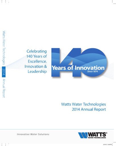Thumbnail Watts Water Technologies
 Annual Report 2014