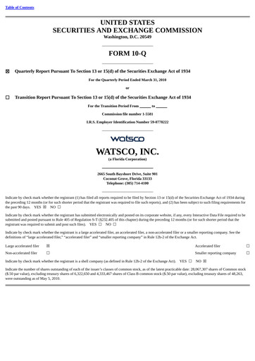 Thumbnail Watsco
 Quarterly Report 2010-q1
