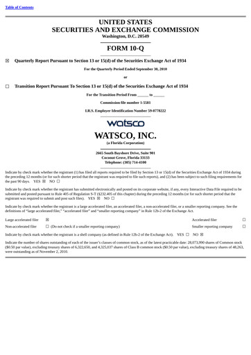 Thumbnail Watsco
 Quarterly Report 2010-q3