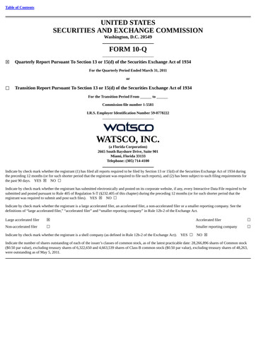 Thumbnail Watsco
 Quarterly Report 2011-q1