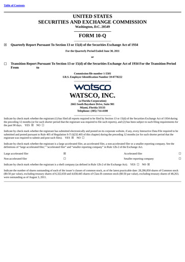 Thumbnail Watsco
 Quarterly Report 2011-q2