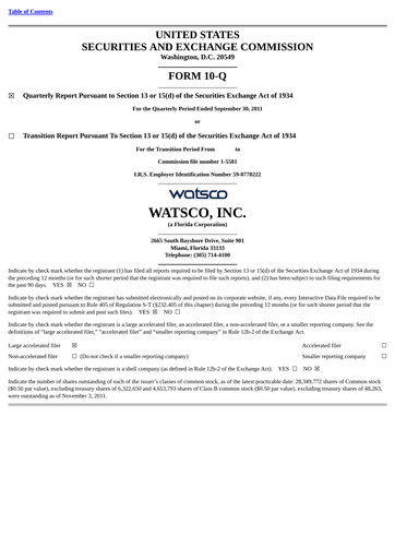 Thumbnail Watsco
 Quarterly Report 2011-q3