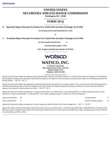 Thumbnail Watsco
 Quarterly Report 2012-q1