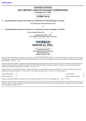 Thumbnail Watsco
 Quarterly Report 2012-q2