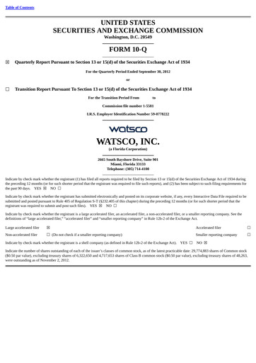 Thumbnail Watsco
 Quarterly Report 2012-q3