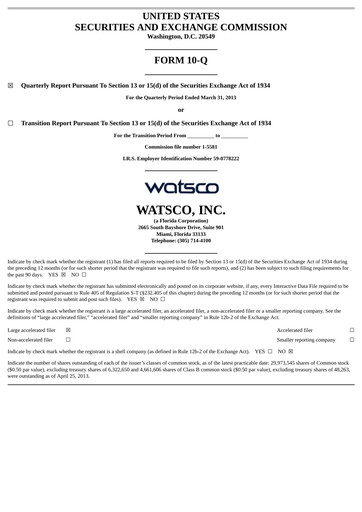Thumbnail Watsco
 Quarterly Report 2013-q1