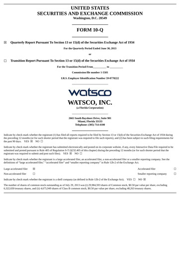 Thumbnail Watsco
 Quarterly Report 2013-q2