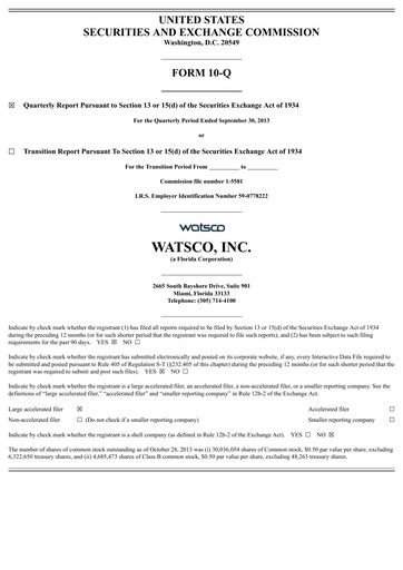 Thumbnail Watsco
 Quarterly Report 2013-q3