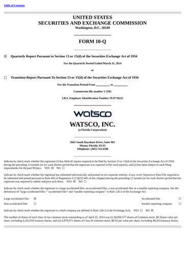 Thumbnail Watsco
 Quarterly Report 2014-q1