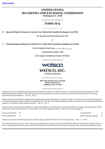Thumbnail Watsco
 Quarterly Report 2015-q2