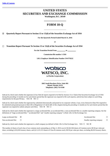 Thumbnail Watsco
 Quarterly Report 2016-q1