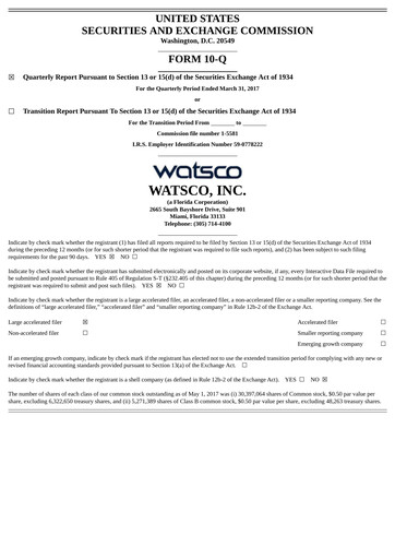 Thumbnail Watsco
 Quarterly Report 2017-q1