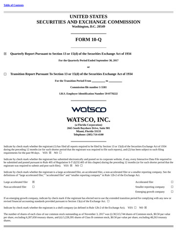 Thumbnail Watsco
 Quarterly Report 2017-q3