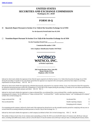 Thumbnail Watsco
 Quarterly Report 2018-q2