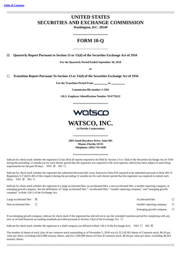 Thumbnail Watsco
 Quarterly Report 2018-q3