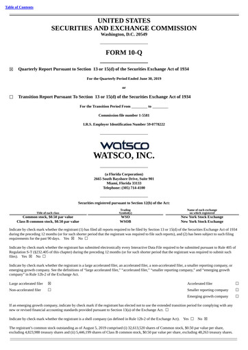 Thumbnail Watsco
 Quarterly Report 2019-q2