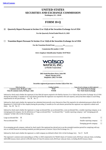 Thumbnail Watsco
 Quarterly Report 2020-q1