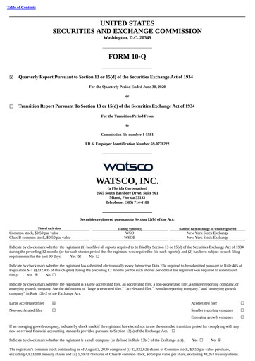 Thumbnail Watsco
 Quarterly Report 2020-q2