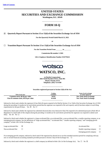 Thumbnail Watsco
 Quarterly Report 2021-q1