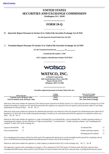 Thumbnail Watsco
 Quarterly Report 2021-q2