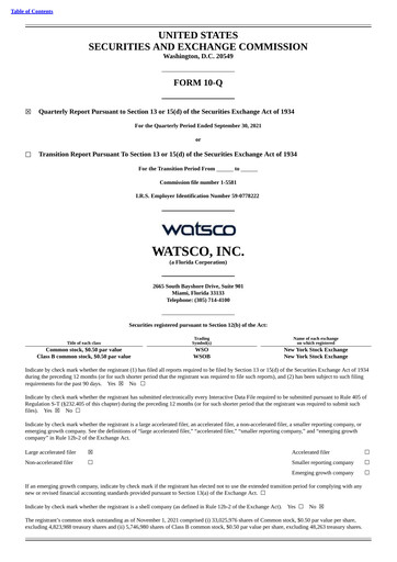 Thumbnail Watsco
 Quarterly Report 2021-q3