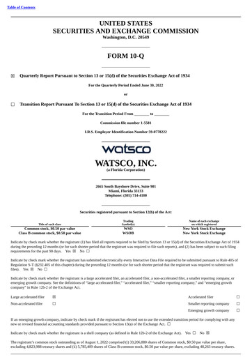 Thumbnail Watsco
 Quarterly Report 2022-q2