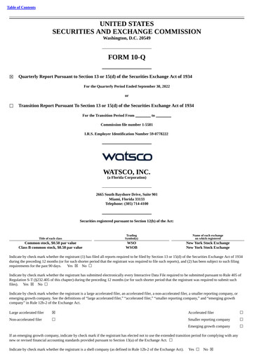 Thumbnail Watsco
 Quarterly Report 2022-q3