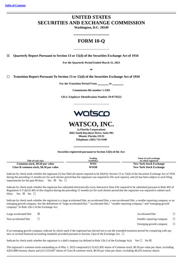 Thumbnail Watsco
 Quarterly Report 2023-q1