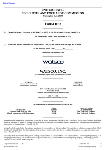 Thumbnail Watsco
 Quarterly Report 2023-q3