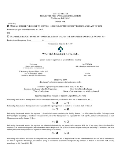 Thumbnail Waste Connections Annual Report 2015