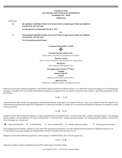 Miniature Waste Connections Rapport trimestriel 2017-q1