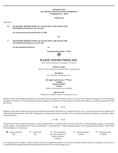 Miniature Waste Connections Rapport trimestriel 2018-q1
